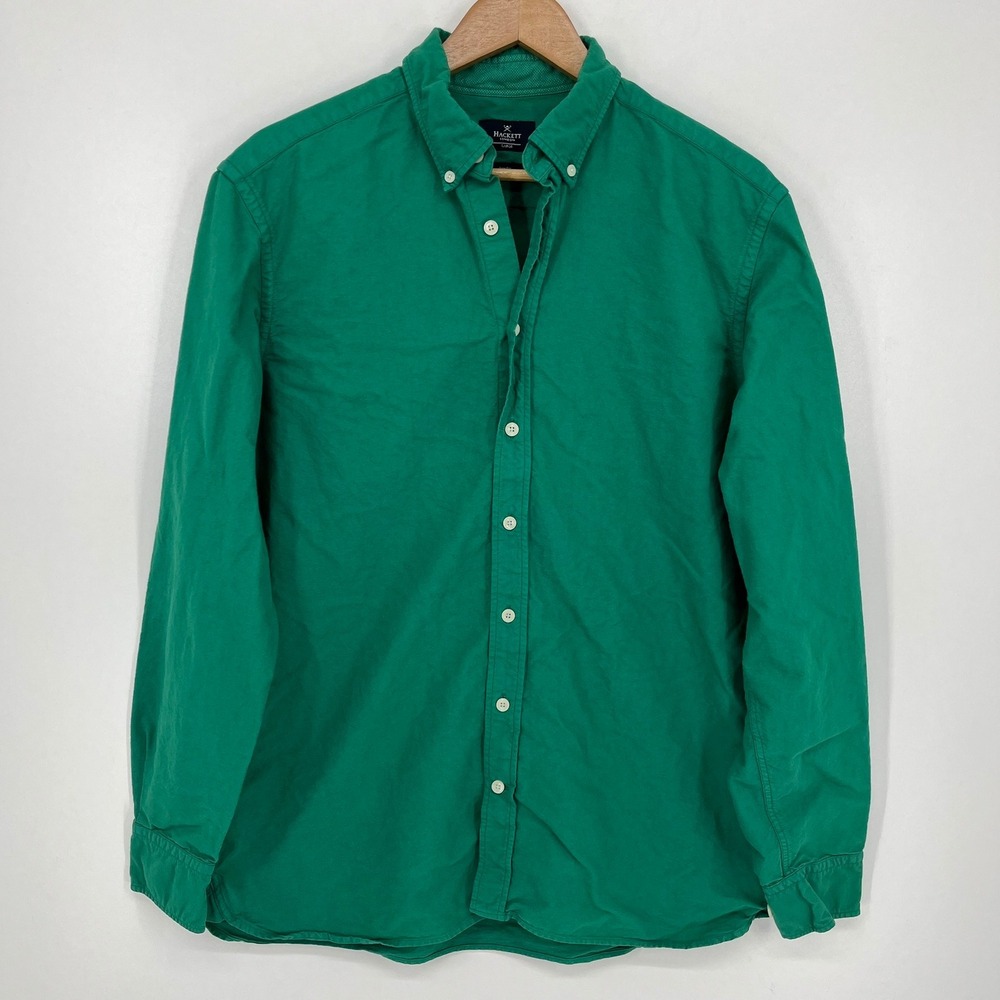 Hackett London Mens Slim Fit Garment Dyed Oxford Shirt Green Size Large